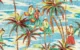 Afbeelding van aloha meisjes met Hawaïaanse bloemenkrans (een lei), en palmbomen