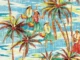 Afbeelding van aloha meisjes met Hawaïaanse bloemenkrans (een lei), en palmbomen