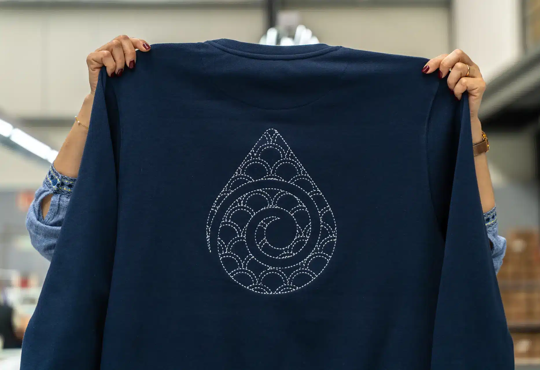Blueloop: Achterkant sweater wordt omhoog gehouden