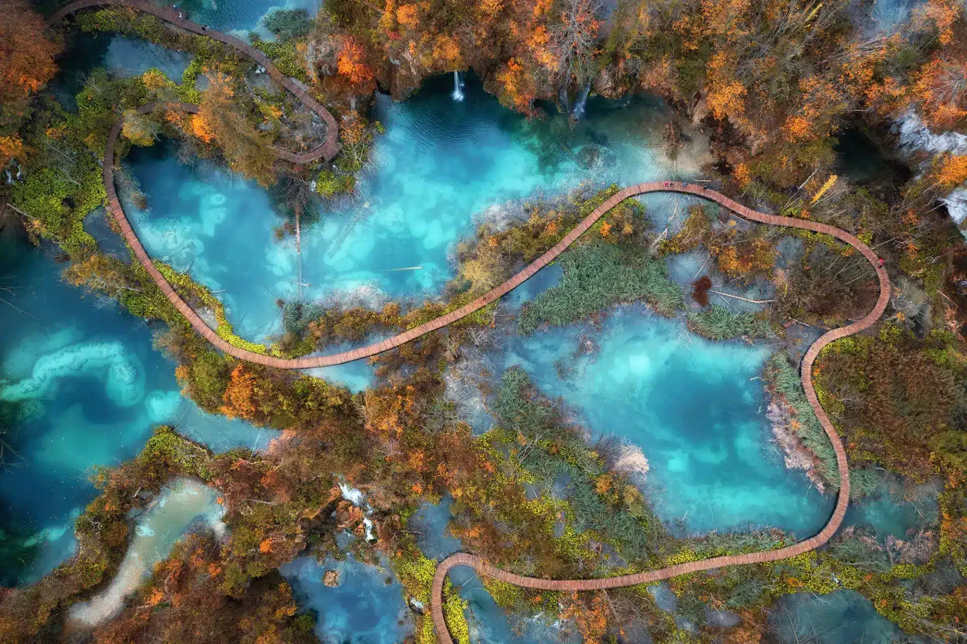 Plitvice Lakes park, Kroatië. Drone view