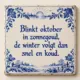 Delfts blauw tegeltje “Blinkt oktober in zonnegoud, de winter volgt dan snel en koud.”